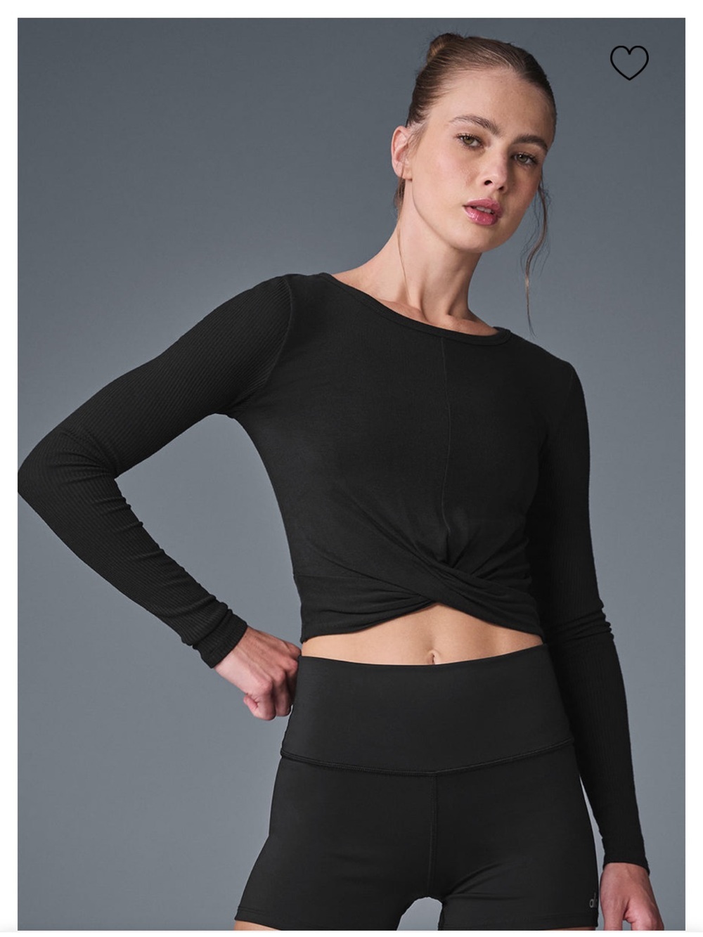 Alo Yoga Black Cover Long Sleeve Cropped Ribbed Top Wrap Detail Size Small